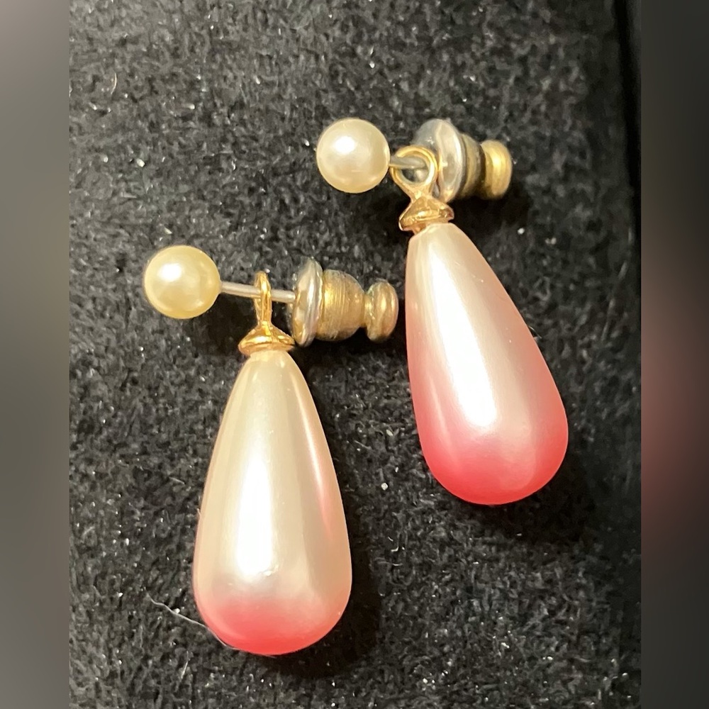 Vintage Faux Pink Pearl Earrings Post Teardrop